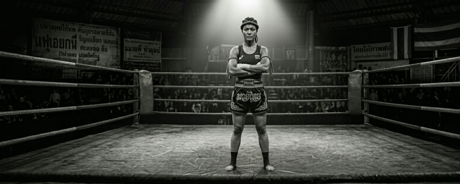 Combattant de muay thaï debout sur le ring
